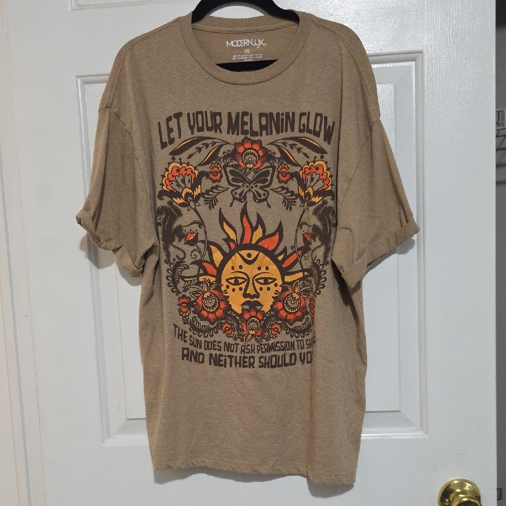 Modern Lux Tan Graphic Tee with Sun Design